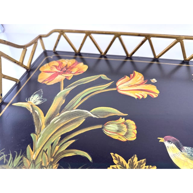 1970s Raymond Waites Chinoiserie Style Lacquered Serving Tray With Brass Gallery For Sale - Image 10 of 12
