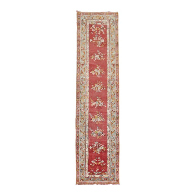 Fine Red Floral Turkish 20th Century Runner For Sale