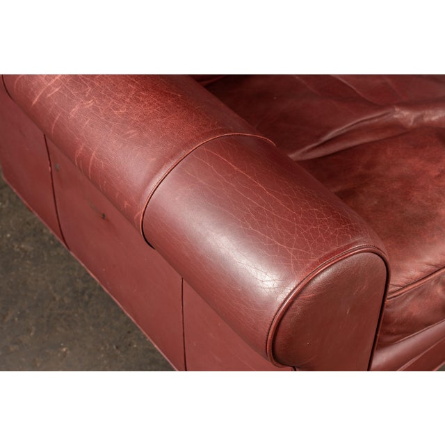 Late 20th Century Red Leather Armchair With Ottoman For Sale - Image 14 of 18