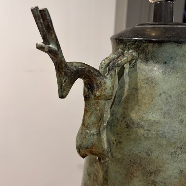 Vintage Stag Archaistic Bronze Lamp For Sale - Image 4 of 7