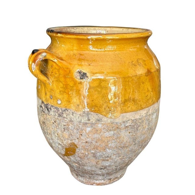 19th Century A 19th C French Terra Cotta Yellow Ochre and Green Glazed Confit Jar For Sale - Image 5 of 8