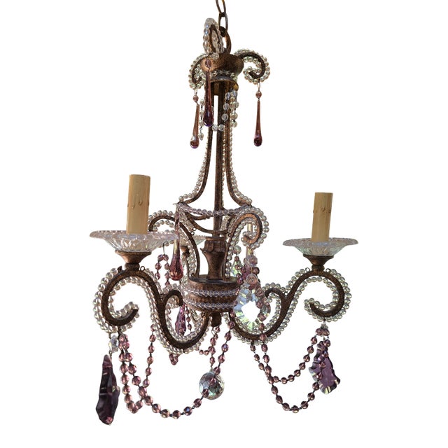 Vintage Bagues Style Amethyst Crystal Tear Drop Chandelier For Sale