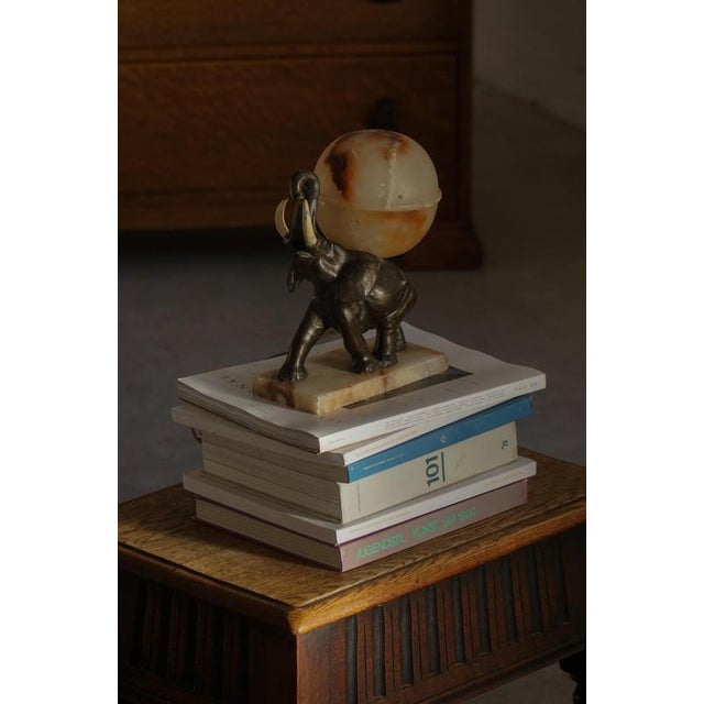 Early 20th Century Art Deco Elephant Table Lamp with Alabaster Globe, 1930s For Sale - Image 10 of 18