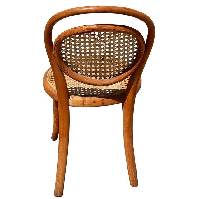 1960s Vintage Vienna Secession Style Bent Oak & Cane Bistro Children's Chair Attributed to Thonet No.015 For Sale - Image 5 of 7