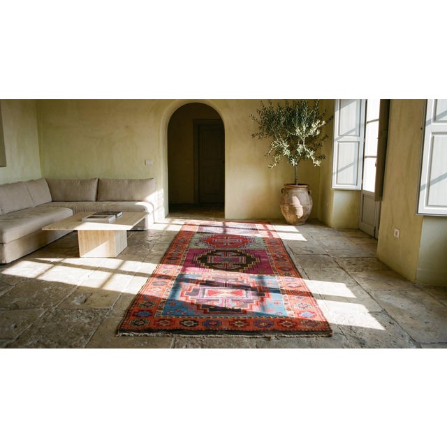 Happy Jewel Tones Multicolored Tribal Geometric Antique Rustic Turkish Yuruk Rug For Sale - Image 10 of 12
