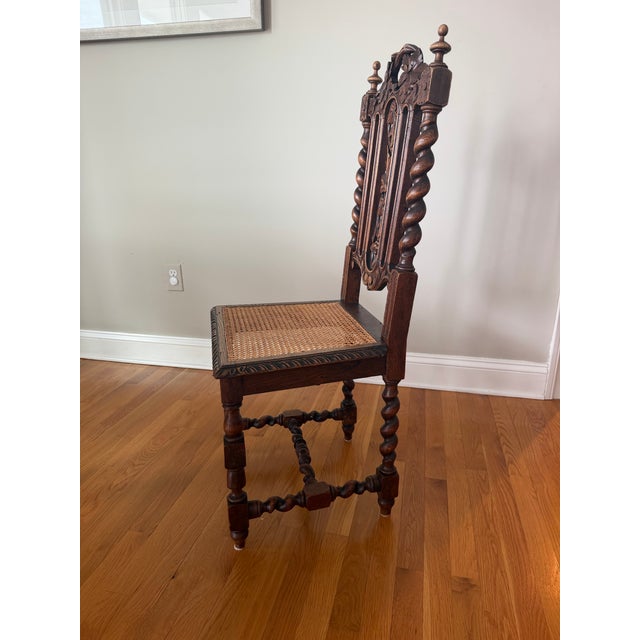 Set of Six Antique Jacobean Revival Carved Oak Barley Twist Rush Seat Dining Chairs, C. 1900 For Sale - Image 10 of 10