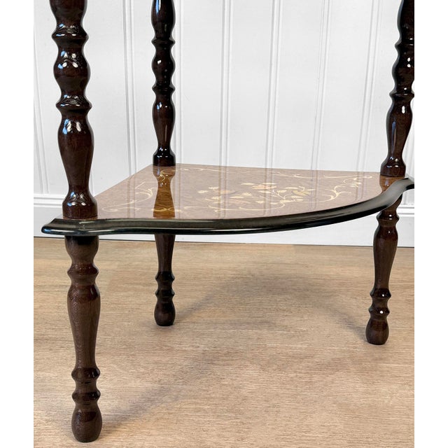 Vintage Italian Rococo Marquetry Fruitwood 3-Tier Corner Shelf For Sale - Image 12 of 13