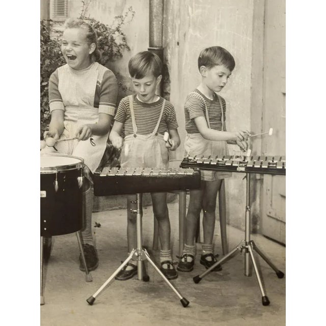 Drumming Kids, Black & White Photograph on Wooden Board, 1940s For Sale - Image 7 of 11
