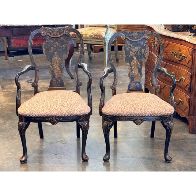 Chinoiserie Pair of 1920s Chinoiserie Armchairs With Painted Decoration For Sale - Image 3 of 16
