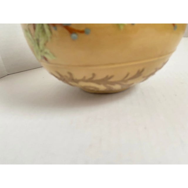 Beige Vintage Majolica Style Ceramic Vase With Floral White Iris Relief For Sale - Image 8 of 11