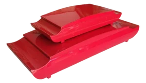 Vintage Red Lacquered Pagoda Chinoiserie Shaped Chinese Red Storage Boxes Set 2