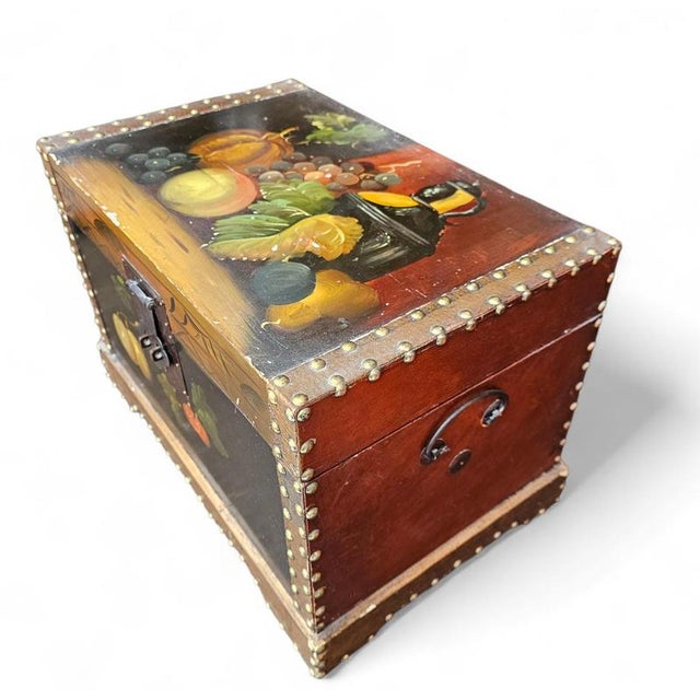 Vintage Floral Painted Dome Top Trunk For Sale - Image 4 of 15