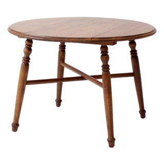 Vintage Round Wood Coffee Table With Turned Legs For Sale