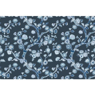 Temple Garden Navy Fabric by the Yard For Sale