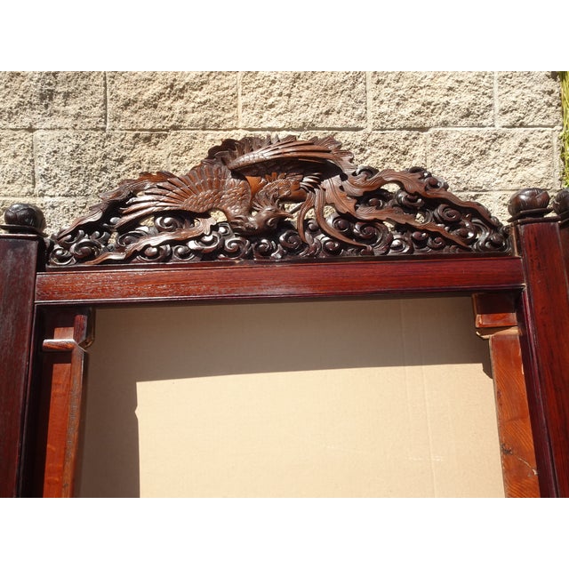 Antique Japanese Shibayama Style Two Panel Folding Screen Intricate Carved Doors For Sale - Image 10 of 18