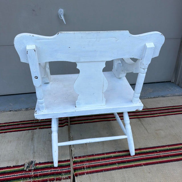Antique White Painted Plank Seat Arm Chair, Pennsylvania, Circa 1860-1880 For Sale - Image 10 of 16