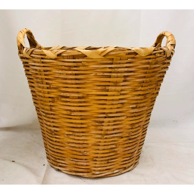 Shabby Chic Vintage Natural Woven Wicker Laundry Basket For Sale - Image 3 of 9