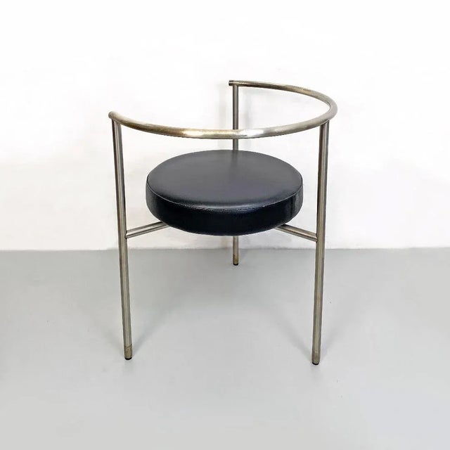 Post Modern Italian Cockpit Shape Leather & Steel Side Chair, 1980s For Sale - Image 4 of 16