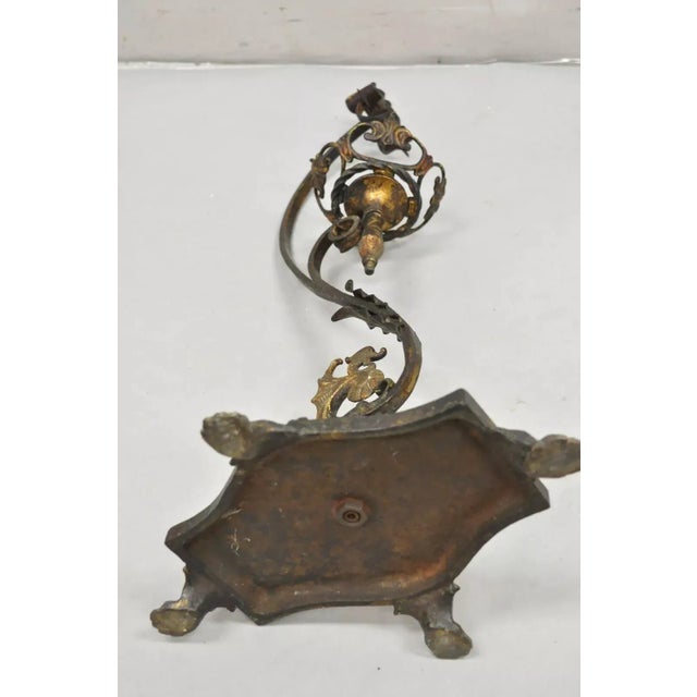 Antique French Art Nouveau Figural Cast Wrought Iron Ashtray Catch All Stand For Sale - Image 9 of 12
