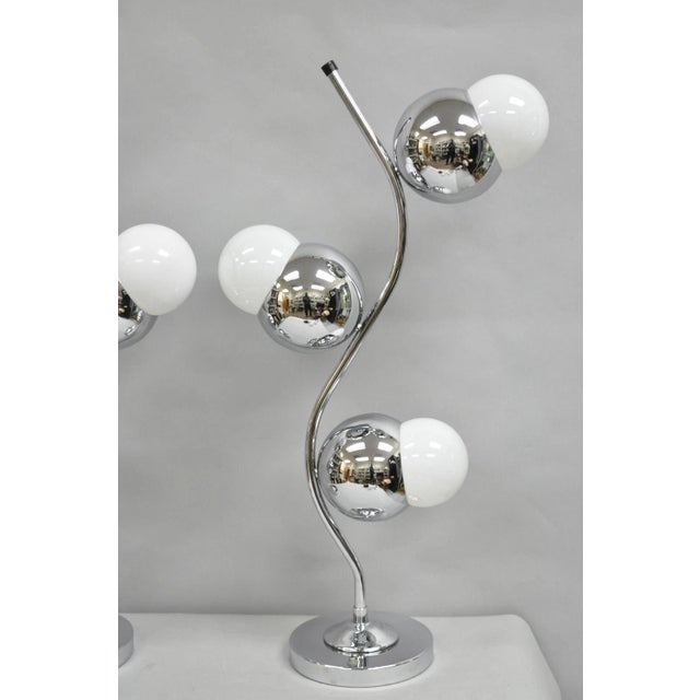 Vintage Mid Century Modern Sculptural Chrome Orb 3 Light Table Lamp - A Pair For Sale - Image 12 of 12