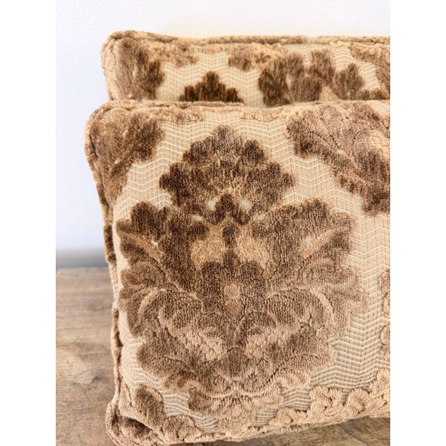 Baroque Pair of Cut Velvet Lumbar Pillows, Taupe-Brown Damask, Antique Style For Sale - Image 3 of 10
