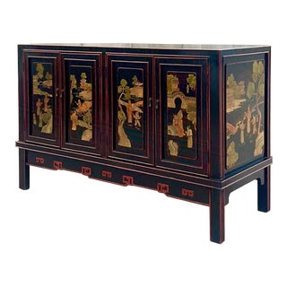 Vintage Asian Chinoiserie Greek Key Credenza