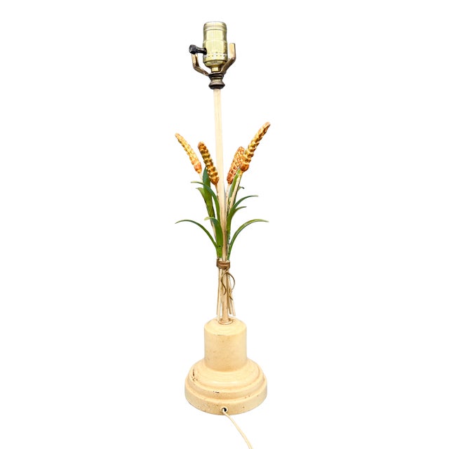 Off-white Vintage Italian-Inspired Tole Wheat Sheaf Table Lamp – Hollywood Regency / French Country For Sale - Image 8 of 11