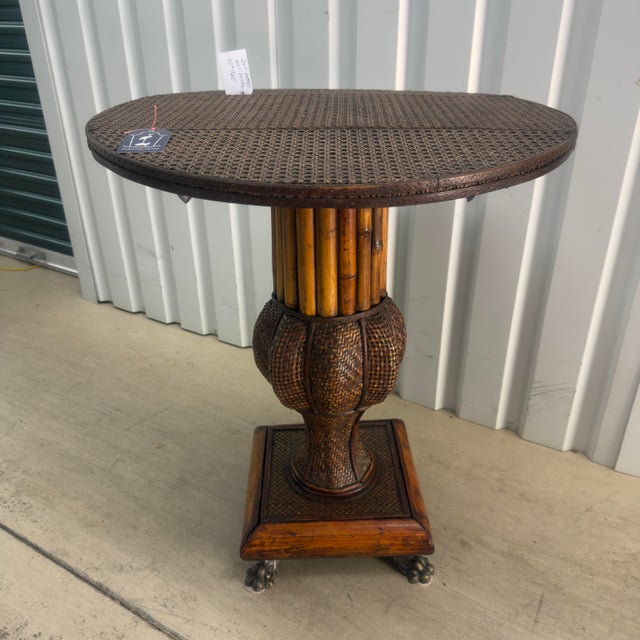 Late 20th Century 1980s Maitland-Smith Attributed Burnt Bamboo Drop-Leaf Table With Brass Feet For Sale - Image 5 of 12
