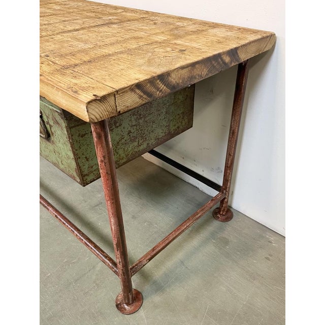 Red Industrial Worktable with Two Green Iron Drawers, 1960s For Sale - Image 6 of 18