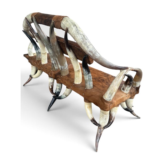 Chestnut Rare Vintage Southwest Style Sculptural Texas Longhorn & Cowhide 5-Piece Living Room Suite. For Sale - Image 8 of 12