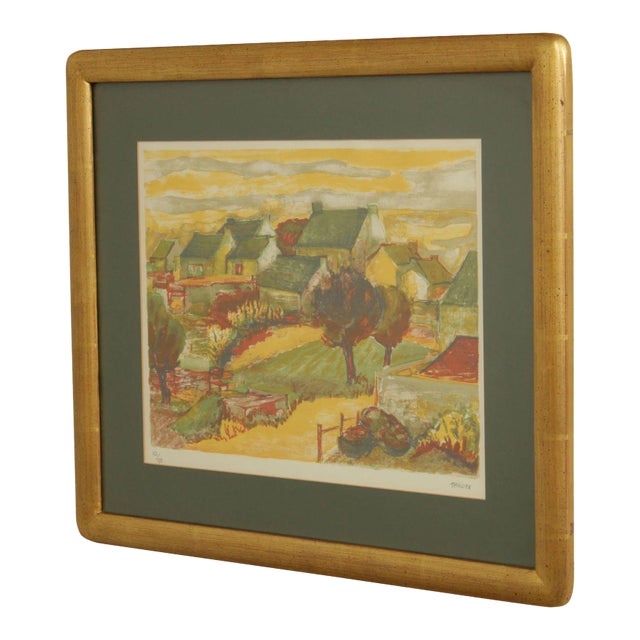 Eliane Thiollier French Country Village Framed Lithograph For Sale