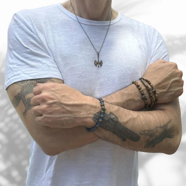 Viking Axe Men Sterling Silver & Gold Pendant Chain Necklace For Sale In Miami - Image 6 of 10