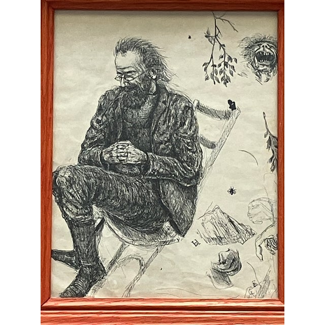 Wonderful Vintage Surreal and Minimalist Pen and Ink Drawing, Initialed, Artist Unknown. For Sale - Image 4 of 10