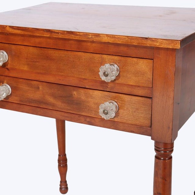 Antique Sheraton Cherry 2-Drawer Stand With Sandwich Glass Knobs C1840 For Sale - Image 6 of 18
