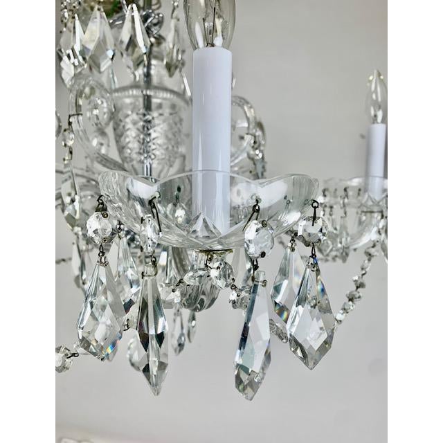 1970s Six Arm Chechoslovakian Heavy Lead Crystal Chandelier, Unmarked For Sale - Image 5 of 11