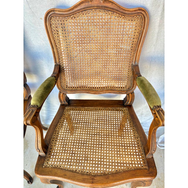 Early 20th Century French Louis XV Walnut and Caned Armchairs - a Pair For Sale - Image 9 of 11