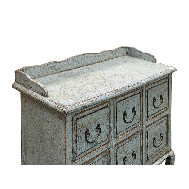 Distressed Pale Blue Curved Legs 6 Drawers Dresser Credenza Side Table For Sale - Image 16 of 16