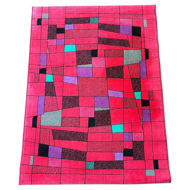 Textile Small Geometric Abstract Rug, Czechoslovakia, 1980s For Sale - Image 7 of 7