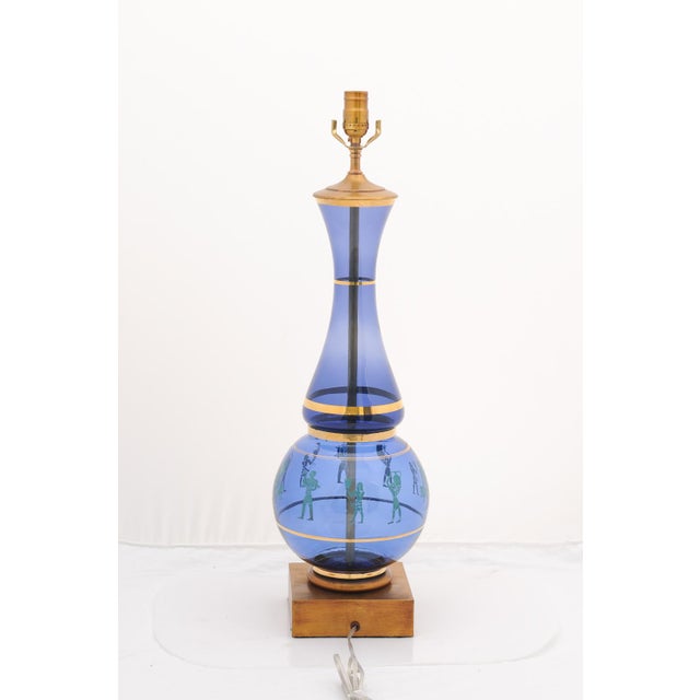 Mid-Century Modern Immaculate Pair of Cobalt Eglomise Hourglass Lamps - 1960s Marbro Lamp Co. For Sale - Image 3 of 9