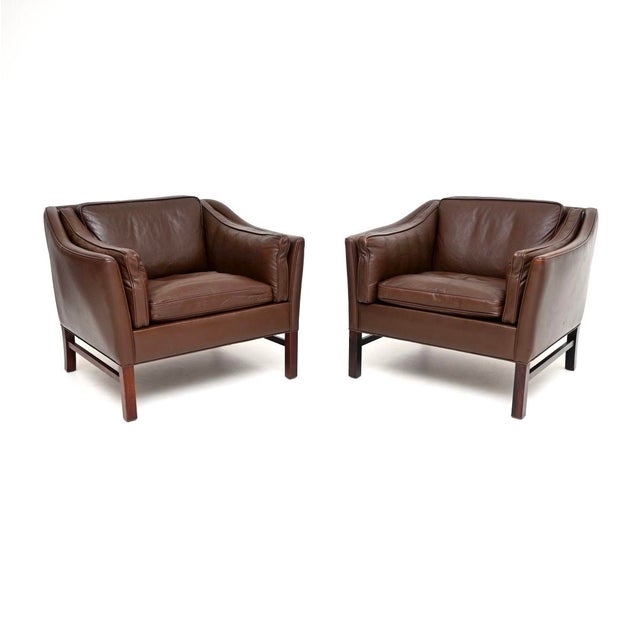 Vintage Danish Leather Armchairs and Ottoman attributed to Georg Thams for Grant Mobelfabrik, 1960s, Set of 3 For Sale - Image 4 of 11