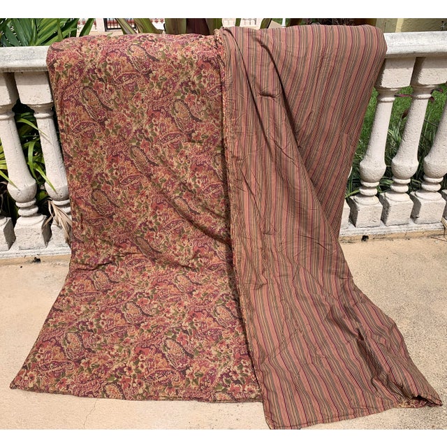 Vintage Lauren Ralph Lauren Paisley- Floral Full Queen Comforter Cover, Red Brown Green Tan Burgundy For Sale - Image 9 of 12
