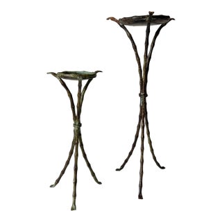 Verdigris Bamboo Iron Candle Holders For Sale