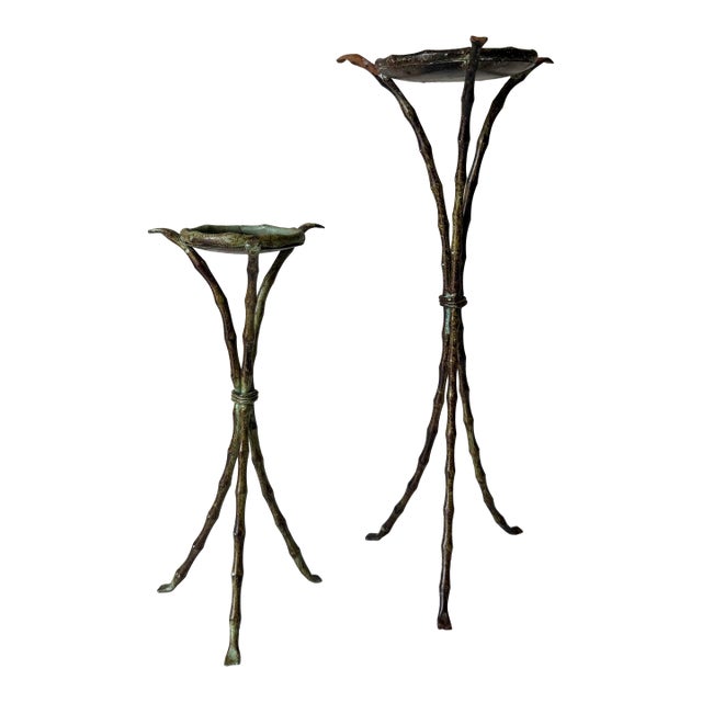 Verdigris Bamboo Iron Candle Holders For Sale