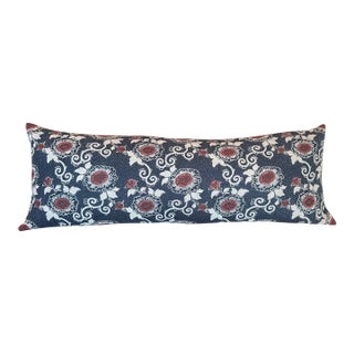 Indigo Block Print Sean Leffers XL Lumbar Pillow For Sale