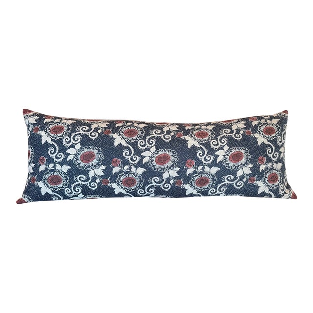 Indigo Block Print Sean Leffers XL Lumbar Pillow For Sale