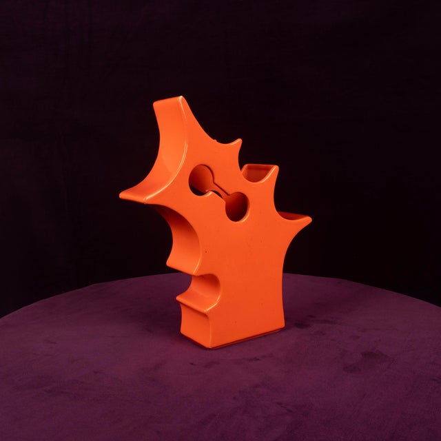 Abstract Orange Ceramic Sculptural Vase, 1980 For Sale - Image 18 of 18