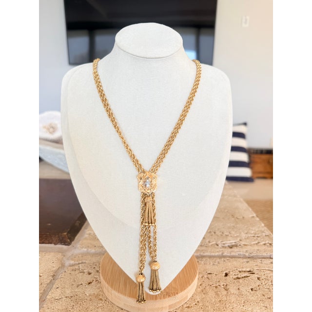 Traditional Edwardian 14k Gold Diamond Double Tassel Slide Necklace, Circa 1910 For Sale - Image 3 of 12