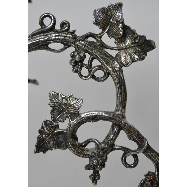 Art Nouveau Four-Arm Silver Plate Epergne Candelabra With Engraved Glass Bowl For Sale - Image 9 of 11