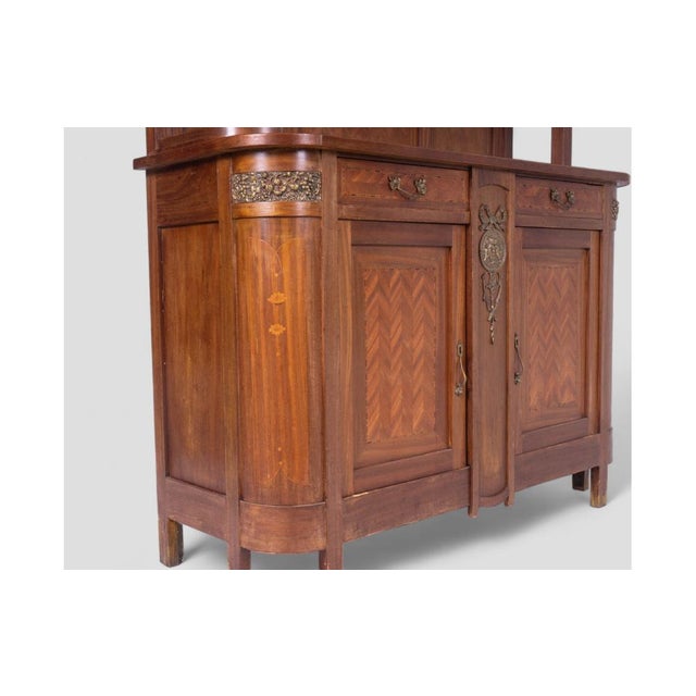 Vintage Wooden Sideboard with Decorative Glass Panels and Metal Details For Sale - Image 9 of 12