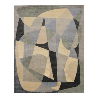 Rug & Kilim’s Mid-Century Modern Style Rug With Gray & Green Geometric Patterns For Sale